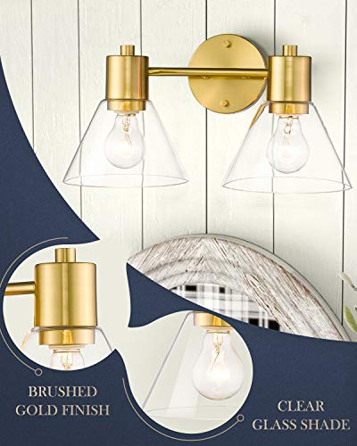 Gold Bathroom Vanity Light Fixtures, LMS 2 Light Bathroom Light Fixtures with White Glass Shade, LMS-100