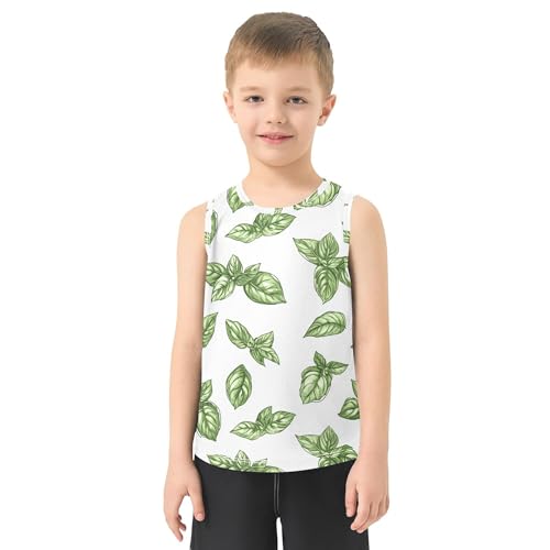 JUNZAN Cute Basil Leaf White Tank Top for Boys Sleeveless Casual Vest Tees Workout Shirts for Running Biking Jogging 3T2