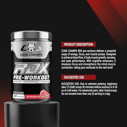 Image of Pre Workout Powder for Men & Women | Enhanced Energy, Focus, & Pumps + Cognitive Enhancers | 300mg Caffeine | 30 Servings (Watermelon)