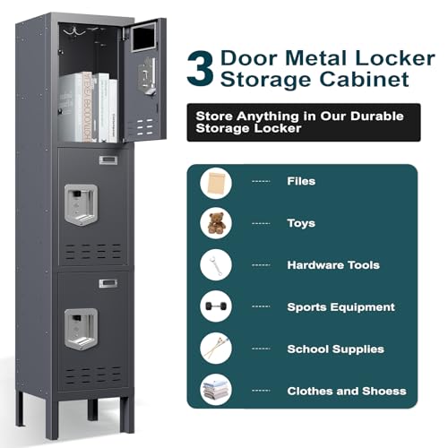 Image of BUTISOW Metal Lockers - 66 inch Height Steel Lockers for Employees with 3 Door Storage Locker with Card Slot for Employees Gym School Home Office Garage - Assembly Required