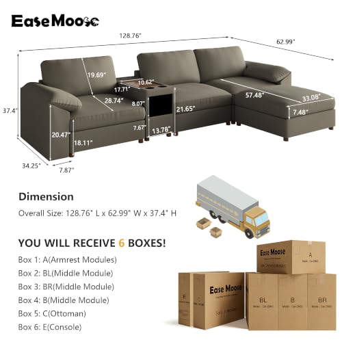 Image of EASE MOOSE Leather Sectional Couch, Oversized Modular Sectional Sofas, Wide Deep Seat Modular Couch, Scratch Resistant Faux Leather Material, L Shaped Sofa for Big Spaces,Light Grey