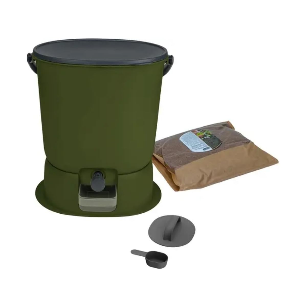 Composteur Bokashi Essential 15,3L +1Kg Brain+Base-Olive