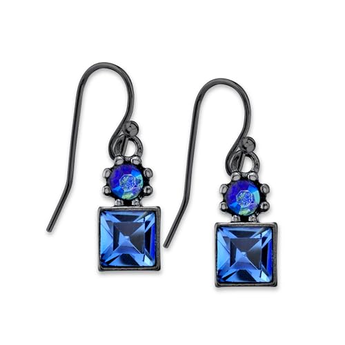 1928 Jewelry Round AB Crystal & Light Sapphire Blue Square Drop Earrings