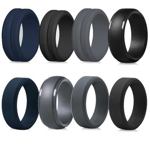 LOCCY Lot de 8 Bagues en Silicone pour Homme Bagues Anneaux de Mariage en Silicone pour Femmes et Homme Multicolore Confortables et Sans Danger pour Peau...