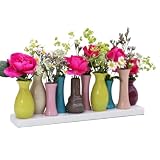 Jinfa Vasen Set - 10 kleine Blumenvasen bunt auf Sockel - Minivasen aus Keramik Deko Vasenset für Tischdeko - Moderne Miniatur Keramikvasen Ensemble für einzelne Blumen'.