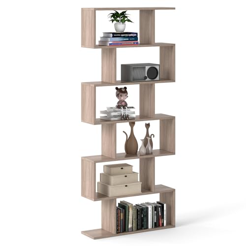HOMASIS Librería Estanteria, Estanterias Almacenaje de Madera en Forma de S,Estante de Exhibición para Sala de Estar, Dormitorio, Oficina En Casa, 80 x 23 x 191cm (Gris)