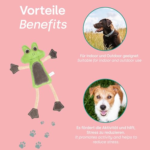Emmi-pet Zerrspielzeug Frosch - Stressabbau für Hunde I Zahnpflege I Mit Kokosfaserfüllung I Ideal für für Welpen, mittelgroß & große Hunde I 1 Stück