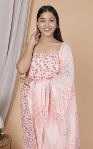 Image of NISHIRE Women's Cotton Jaipuri Hand Block Print Unstitched Suit Material with Cotton Mulmul Dupatta