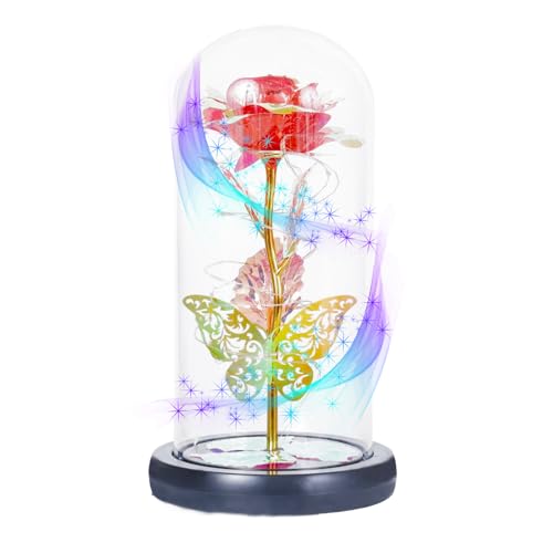 (red) Birthday Gifts for Women,Valentines Day Gifts for Her, Handmade Glass Roses Flowers ，Birthday Gifts for Women Mom Wife Girlfriend，Colorful Rainbow Flower Rose Gifts for Wife,Mom,Anniversary