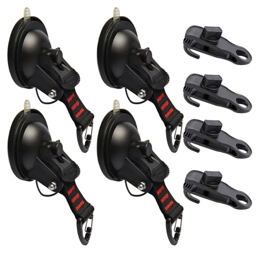 Heavy Duty Suction Cups Anchor with Hooks, Suction Cup Camping Tie Downs with Tarp Clips Deavy Duty ,Outdoor Strong Suction Cup Wall Anchor for RV Boat Camping Tarp Accessory,Car Side Awning(8 pcs)