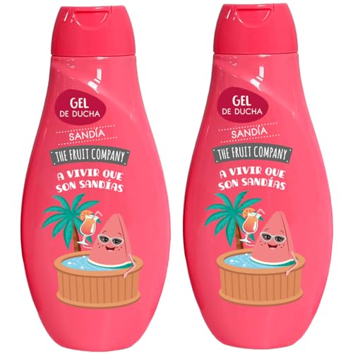 The Fruit Company Pack de 2 Geles de Ducha 600ml | Sandía, Melón, Moras o Fresa y Nata – Hidratante, Uso Diario, Sin Parabenos ni Sulfatos – Fragancia Duradera Vegano Todo Tipo de Piel (Sandía)
