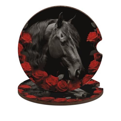 Portavasos para carro diseño Red Rose y Black Horse 2 pzas miniatura 1