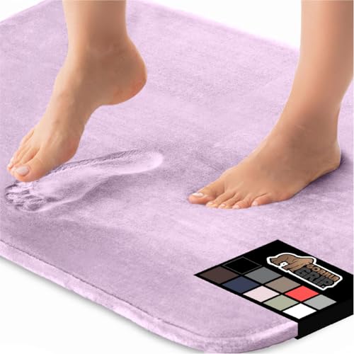 GORILLA GRIP Memory Foam Bath Mat, Soft Absorbent Velvet Bathroom Mats, Durable Dots on Underside, Machine Washable Bathmat, Carpet Rug Room Decor for Shower Tub Floor RV, 24x17 Rugs, Purple