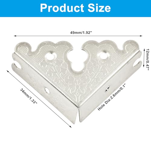 Image of 4Pcs Retro Style Decorative Corner Protectors Triangle Vintage Corner Guards with Mounting Nails for Jewelry Box Gift Box Wooden Case(1.33 x1.33 inch,Silver)