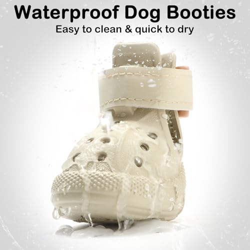 Dog Shoes for Hot Pavement,Non-Slip Waterproof Breathable Easy to Clean Put On and Take Off Dog Boots,Paw Protector for Hot Summer Roads Winter Snow (Beige, Size 5:(2.56"x1.97")(L*W)) by UGRASEA - Used condition - Image 3