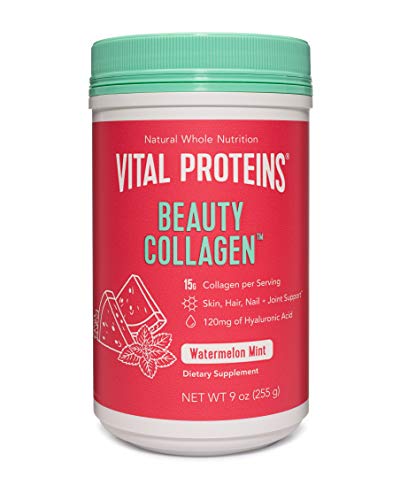 Vital Proteins Beauty Collagen Peptides Power Supplement for Women, 120mg of Hyaluronic Acid - 15g of Collagen Per Serving - Enhance Skin Elasticity and Hydration - Watermelon Mint - 9oz Canister
