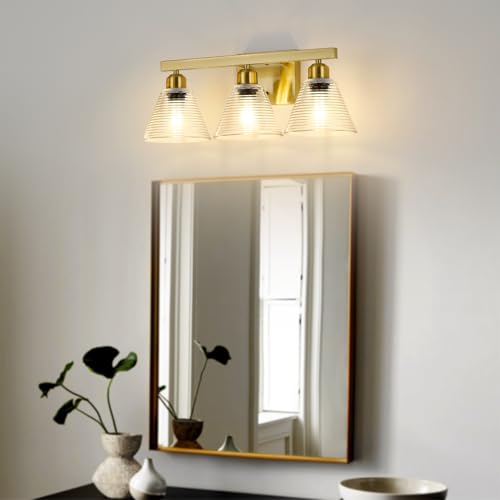 Dalouguan 3-Light Modern Bathroom Light Fixtures, Gold Bathroom Vanity Lights with Clear Glass Shade, Farmhouse Wall Sconces for Mirror Kitchen Bedroom Living Room — view 3