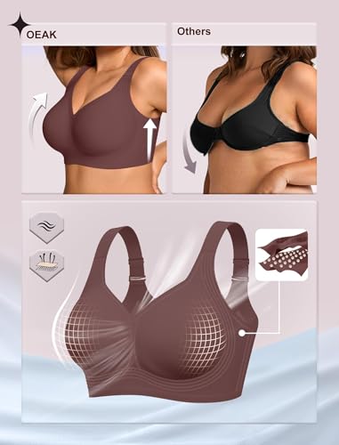 Image of OEAK Womens Wireless Jelly Bras Plus Size Support Push Up Comfortable Bra | no underwire,full coverage,for large breast,minimizer bra,seamless,tshirt bras,everyday bra