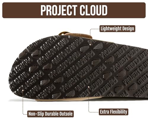 Image of Project Cloud 100% Genuine Leather Sandals Women Dressy Beach Essentials Slides for Women Footwear - Lightweight with Memory Foam Insole Sandals for Women 2026 - Womens Slides