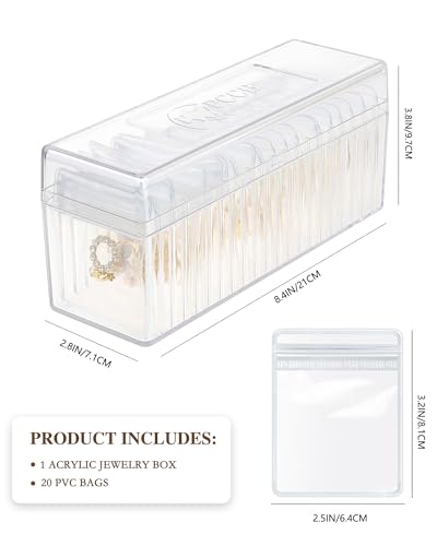 Acrylic Jewelry Box Organizer, Clear Jewelry Organizer and Storage with 20 Portable Anti Tarnish Jewelry bags, Travel Jewelry Case for Earrings/Rings/Necklaces Gifts for Women Girls, Clear - Image 5