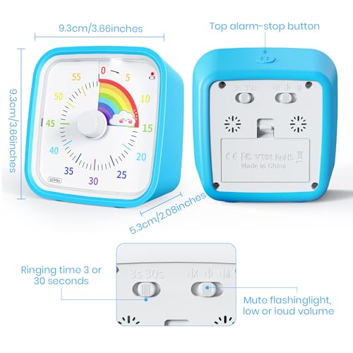 Yunbaoit Rainbow Disk Visual Timer with Protective Case, 60 Minute Countdown Timer for Kids and Adults, Silent Time Management Tool(Blue Rainbow)