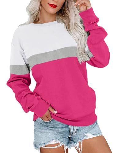 Image of PGANDS Womens Crew Neck Color Block /Solid Sweatshirts Tops Long Sleeve Casual Pullover Cute Lightweight Loose Tops