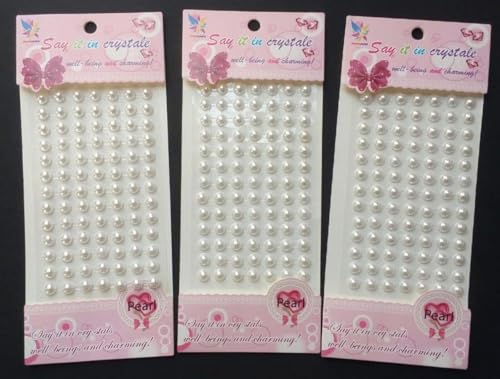 Image of KRAFTMASTERS Diameter Crystal Stone Finish Pearl Bead Sticker Sheet (White) - Set of 3 Sheets, self Adhesive
