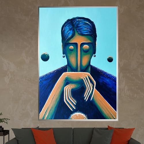 Impression murale surréaliste salon tableau portrait bleu