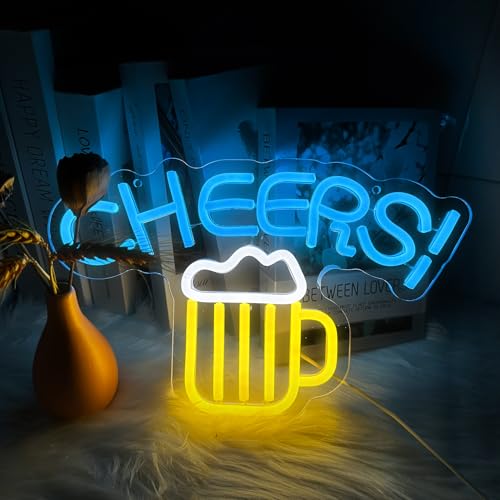 Image of Cheers Neon Sign for Home Bar LED Cheers Sign for Wall and Desk Decor USB Powered Neon Beer Signs for Man Cave Bar Club Pub Party Decoration