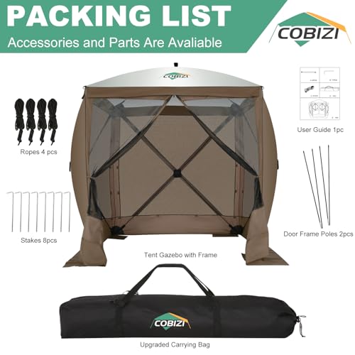 Image of COBIZI 6x6 FT Pop up Gazebo, Popup Canopy Tent, Screened in Gazebos with sidewalls, Waterproof Portable Outdoor Small Screen Tents Sun Shelter,carpas para Patio for Camping, Garden and Backyard,Brown