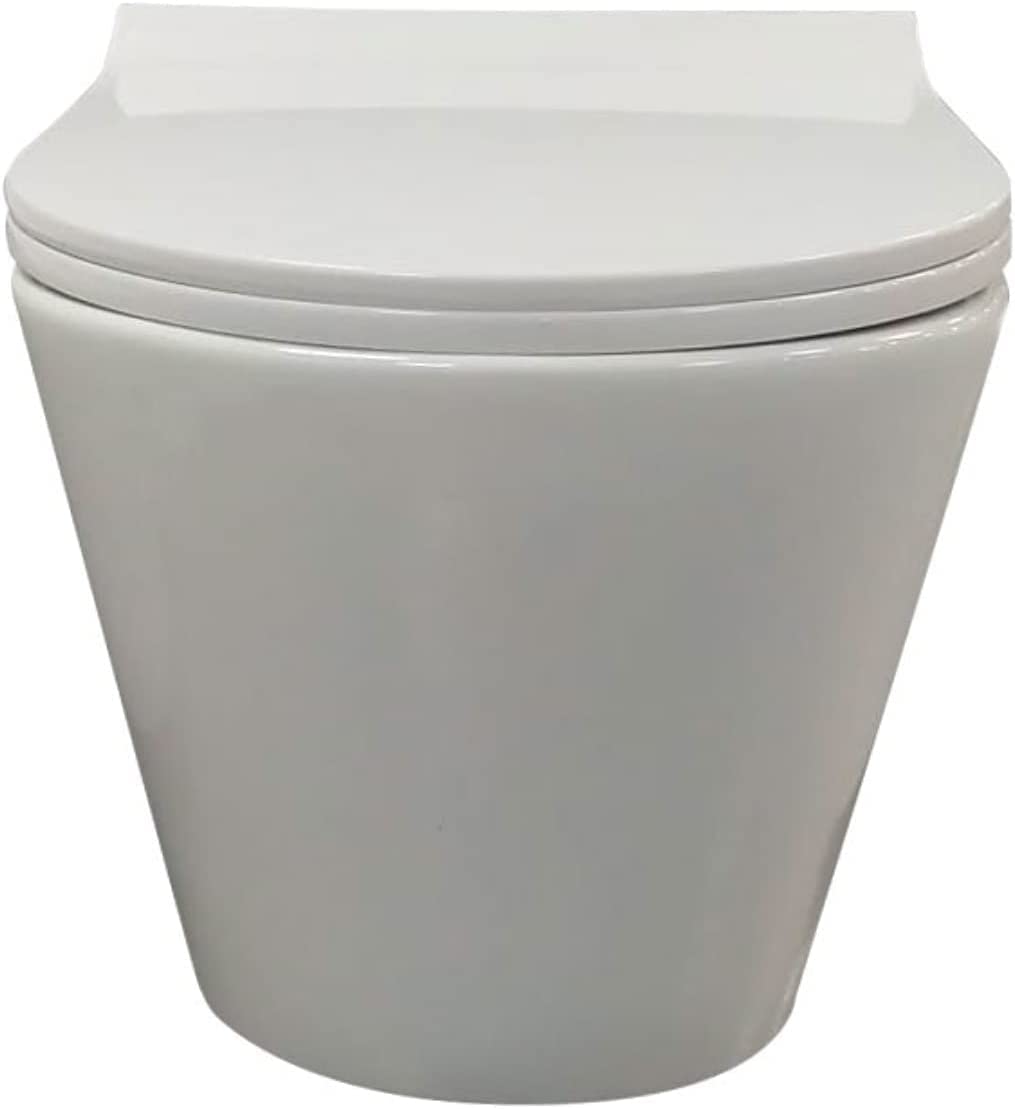 Wc Inodoro Suspendido Redondo Rimless | Vater Colgante de Cerámica Blanca con Montaje a Pared | Inodoro con Fondo Reducido y Asiento Caída Amortiguada (Wc Suspendido Redondo 49,0 x 33,5 x 30 cm)