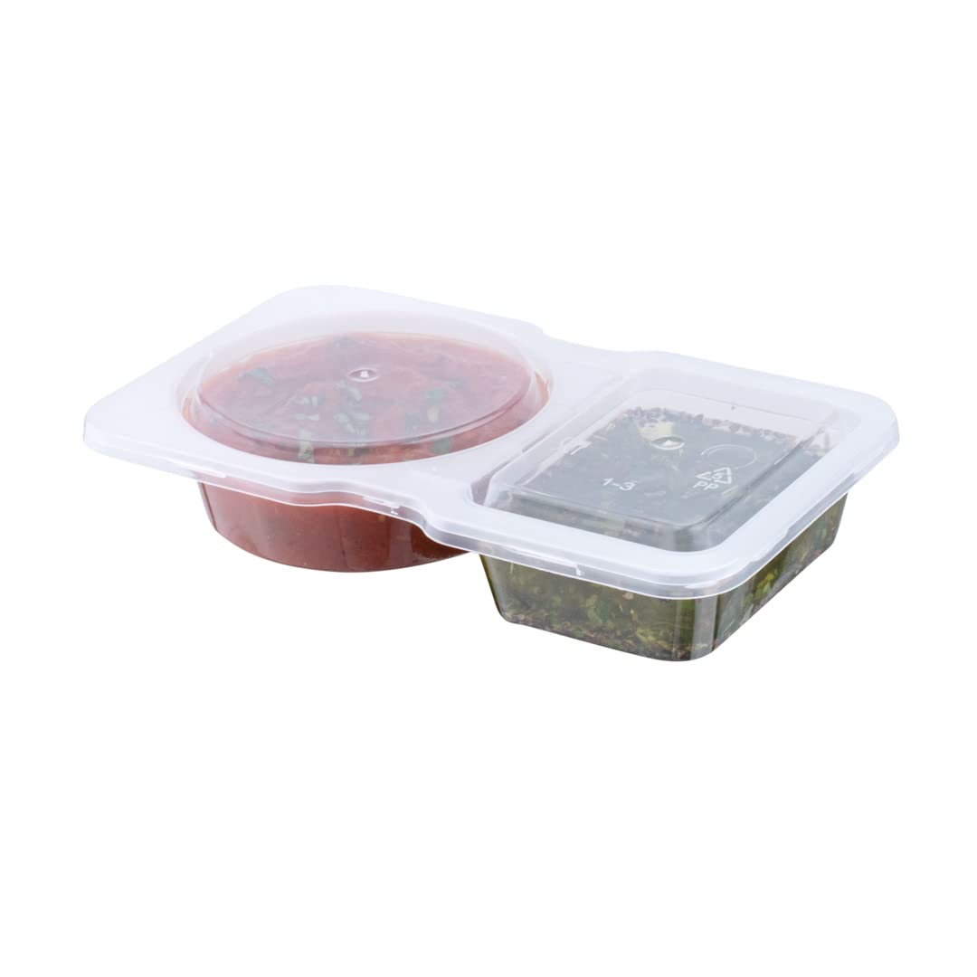 Futura 5 Ounce Snack Containers, 100 Microwavable Sauce Containers - 2 Compartments, Hinged Lid, Clear Plastic Portion Cups, For Condiments Or Dips - Restaurantware