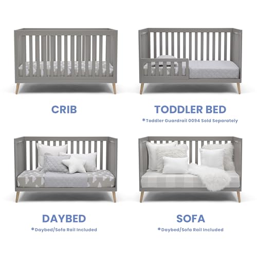 Image of Delta Children Essex 4-in-1 Convertible Baby Crib, Grey with Natural Legs