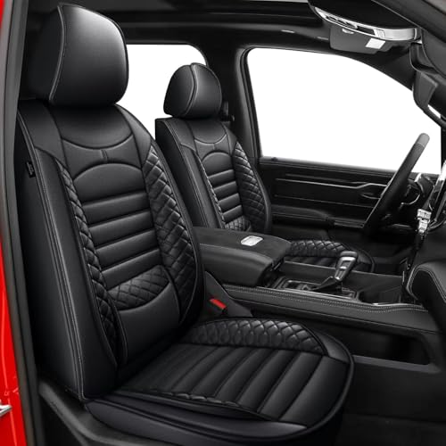 Car Seat Covers Full Set Fit for Dodge RAM 2002-2025 1500 2500 3500 Truck Pickup Crew Quad Cab with Curved Bench (Black, Full 014)