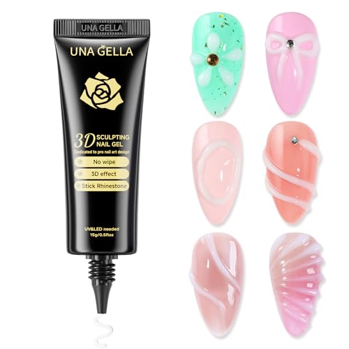 Image of UNA GELLA Milky White 3D Gel Nail Art 15g, No Wipe Sculpting Gel Polish for Nails Tips, Chrome Nails Powder, Molding, Nail Charms and Gems Decoration, Lamp Curing Required DIY Art Salon at Home