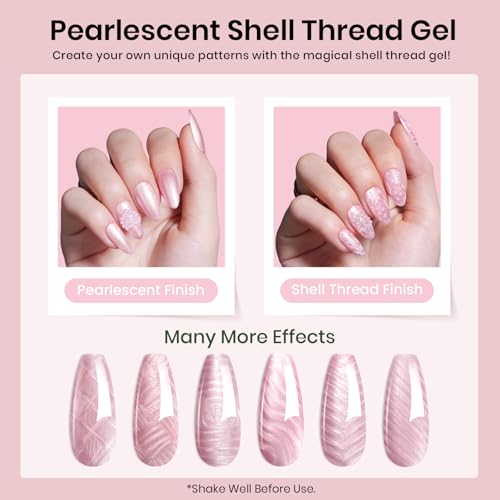 Image of Beetles Pearl Pink Gel Nail Polish - Soft Afternoon Mermaid Gel Polish, 15ml Thread Effect Pink Nails Swirl Shell UV LED Soak Off Gel Manicure