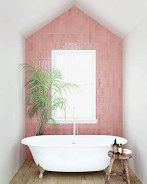 Atlas Ceramics - Porcelain Gloss Wall Tile - Versatile Laying Options - Wall Tile for Bathroom, and Shower Wall - Kitchen or Bathroom splashback - Traditional Art - Nolita Rosa 2.5 in X 7.8 in