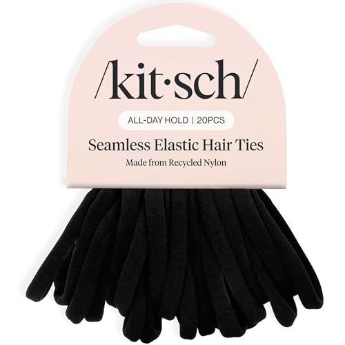 Kitsch Nylon Hair Ties No Damage - Stretchable Hair Bands for Strong All-Day Hold, Ponytail Holders | Hair Accessories for Girls | Ideal Gifts for Women - Black, 20 Pcs
