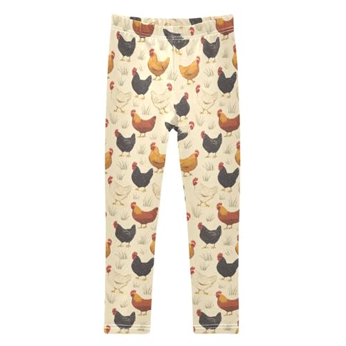 Girls Leggings Soft Toddler Ankle Length Bottoms Rooster Kids Dance Yoga Pants 4-10 Years