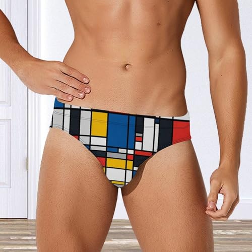 Mondrian Style Pattern Men's Swim Briefs Low Waist Bikini Swimsuit Underwear Beach Swimwear4