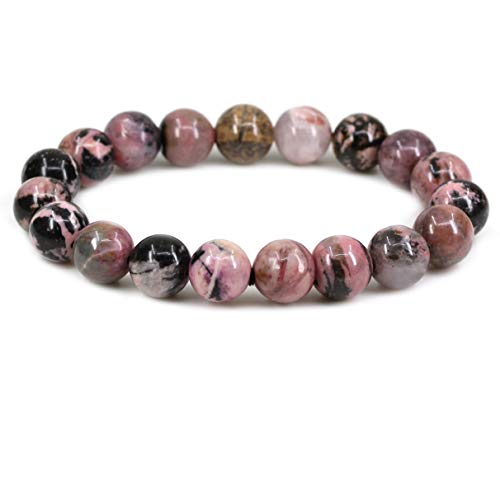 Matrix Rhodonite Crystal Man Women Stretch Gemstones Bracelets 10mm Round Beads Rock Jasper 7 Inch