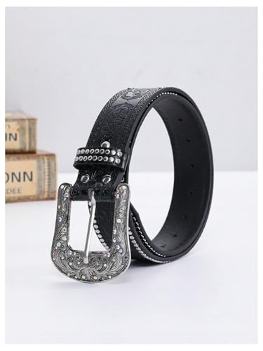 Women's Rhinestone Studded Glitter Belts Y2K PU Leather Belt for Jeans Pants3