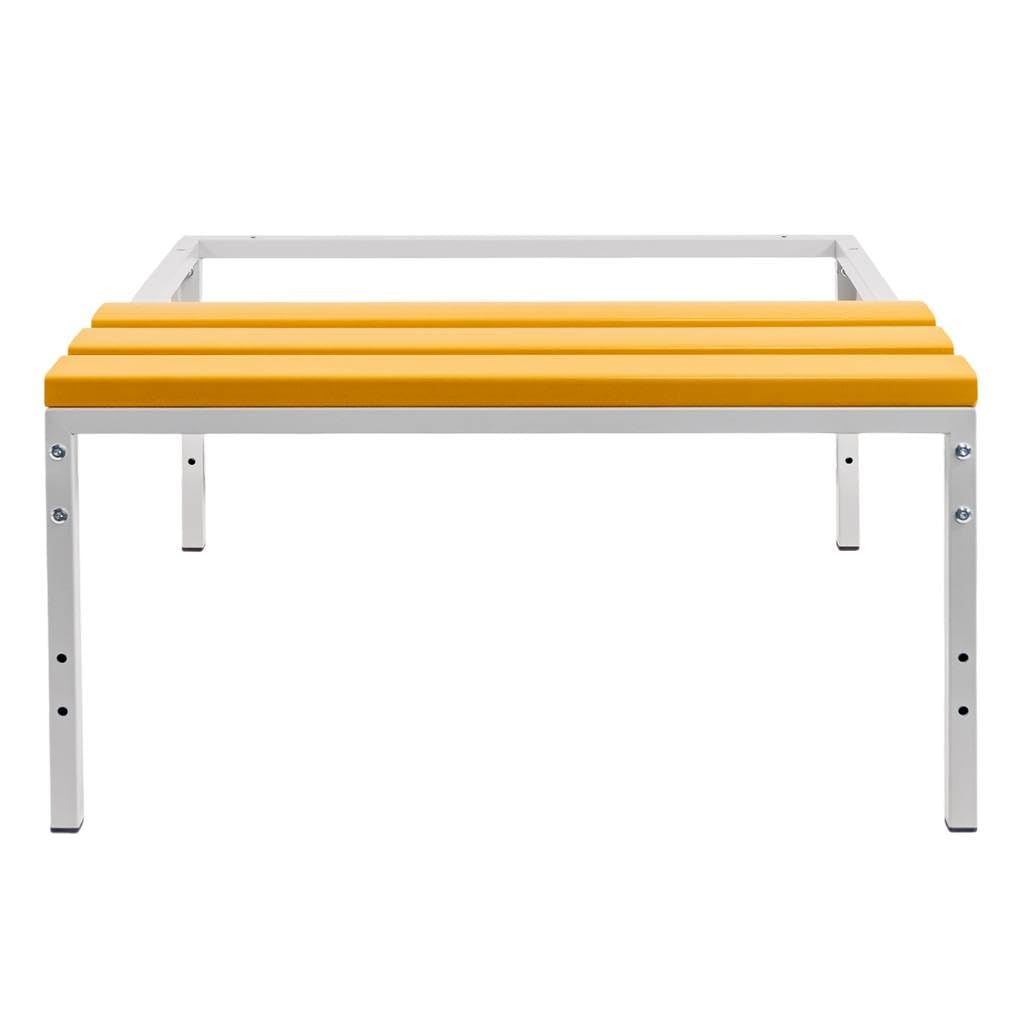 MEGA-M Podstawa do szafki BHP 80 z ławeczką WPC | metalowy stelaż, stałe siedzisko, przestrzeń na obuwie, 80 × 80 × 43 cm, do szatni i pomieszczeń socjalnych