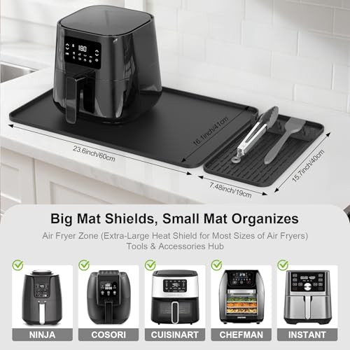 Image of Silicone Heat Resistant Mats for Countertop,24x16 Inch Air Fryer Mat with Kitchen Accessories Holder Pad for Microwave /Oven,Compatible with Ninja /Cosori /Chefman /Toshiba,Kitchen Countertop Protector