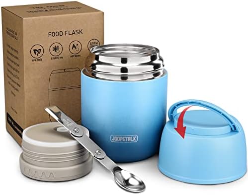 17 oz Insulated Lunch Containers Hot Food Jar, Wide Mouth Lunch Thermos for Hot Food Kids Adults, Vacuum Stainless Steel Thermos Lunch Box With Handle Folding Spoon for School, Office, Travel