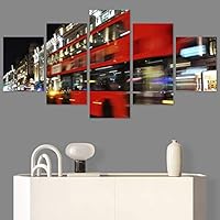 SIGNWIN 5 Panel Canvas Wall Art City Illuminations for Home Decorations Ready to Hang - 60