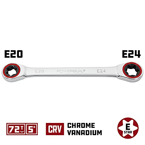 Image of Powerbuilt E20 /E24 Ratcheting Double Box-End E-Torx E-Star Wrench, 72-Tooth Ratcheting Wrench with 5-Degree Swing for Tight Spaces - 641762