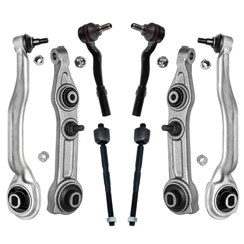 Image of Detroit Axle - 8pc Front End Kit for Mercedes-Benz E350 E320 E500 CLS550 CLS500 E550, CLS63 CLS55 E55 E63 AMG, 4 Lower Rearward & Forward Control Arms with Ball Joints 4 Inner & Outer Tie Rods