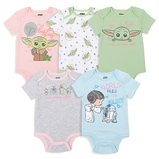 STAR WARS The Mandalorian The Child Newborn Baby Girls 5 Pack Short Sleeve Baby Bodysuits Baby Grogu 0-3 Months