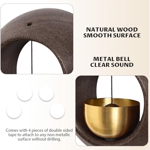 Image of HASTHIP Walnut Wooden Door Bell - Self Adhesive Without Wire Shopkeepers Bell Doorbell with Premium Brass Bells Dopamine Doorbell for Home, Office & Shop, Serene Sound, Creative Welcome Bells